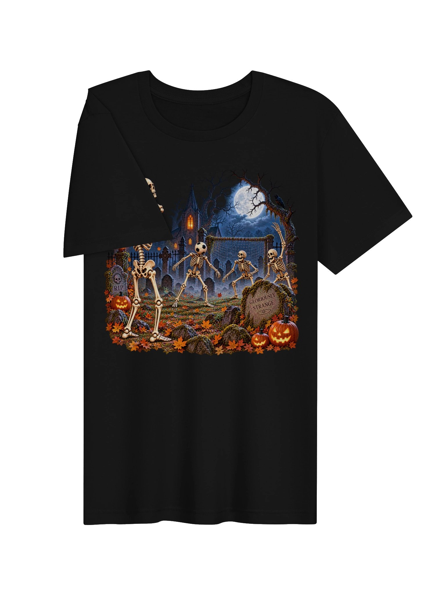 Gloriously Strange Skeleton Soccer Halloween Tee product image (3)