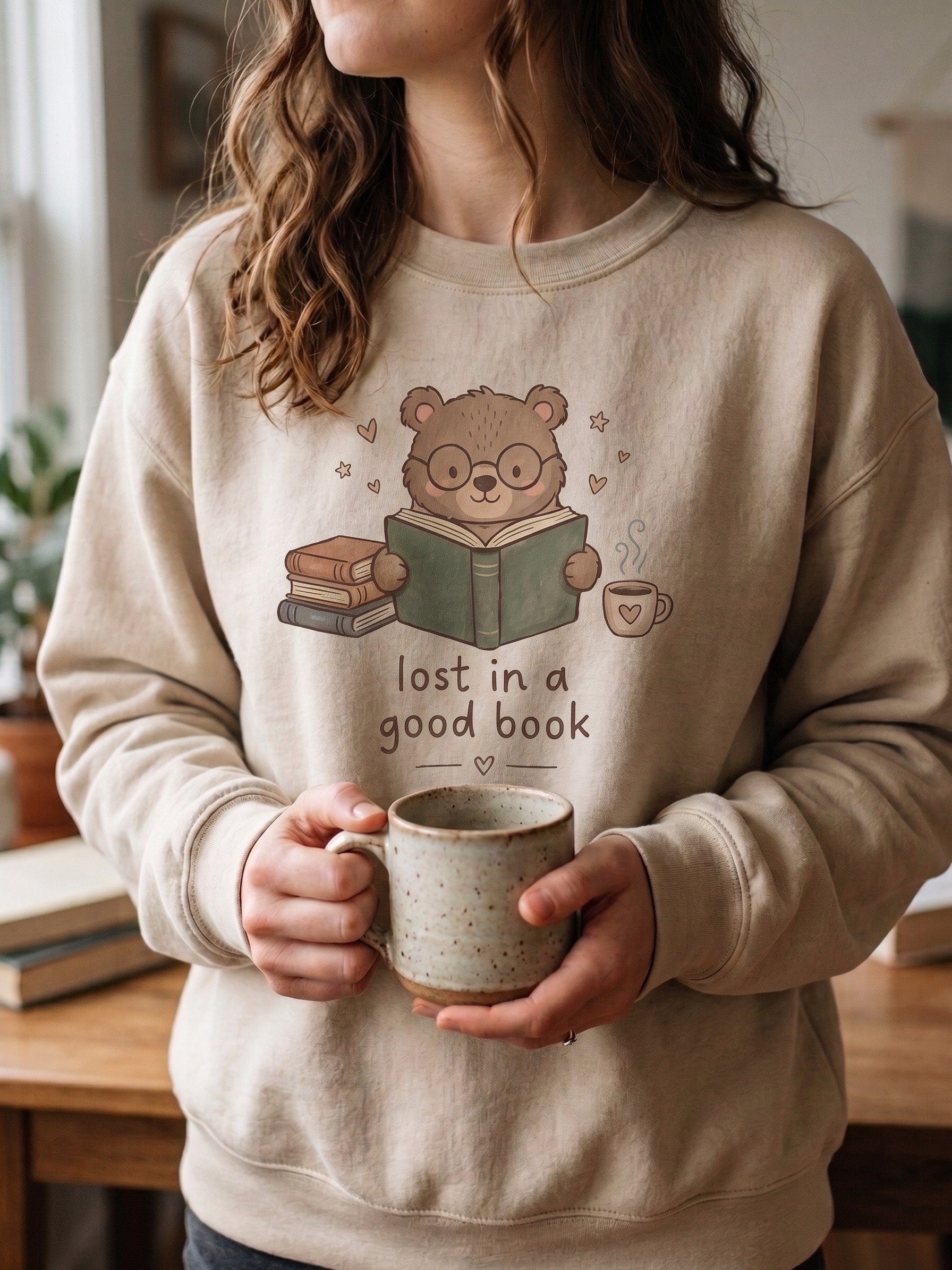 Lost in a Good Book Sweatshirt, Cute Bear Book Lover Gift product image (2)