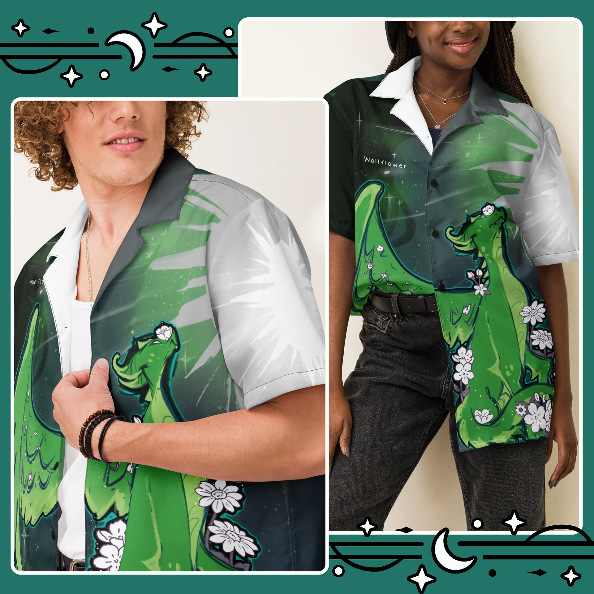 Aromantic Subtle Pride Dragon Button Up Shirt product image (3)