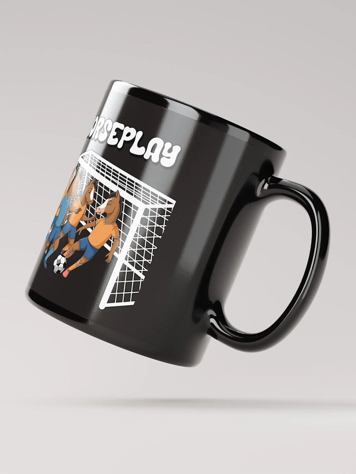 Horseplay - Horses Playing Soccer - Funny Wordplay Black Coffee Mug product image (2)