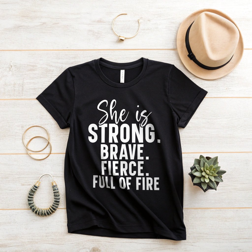 She Is Strong Brave Fierce Full Of Fire - Women's Black T-Shirt product image (2)
