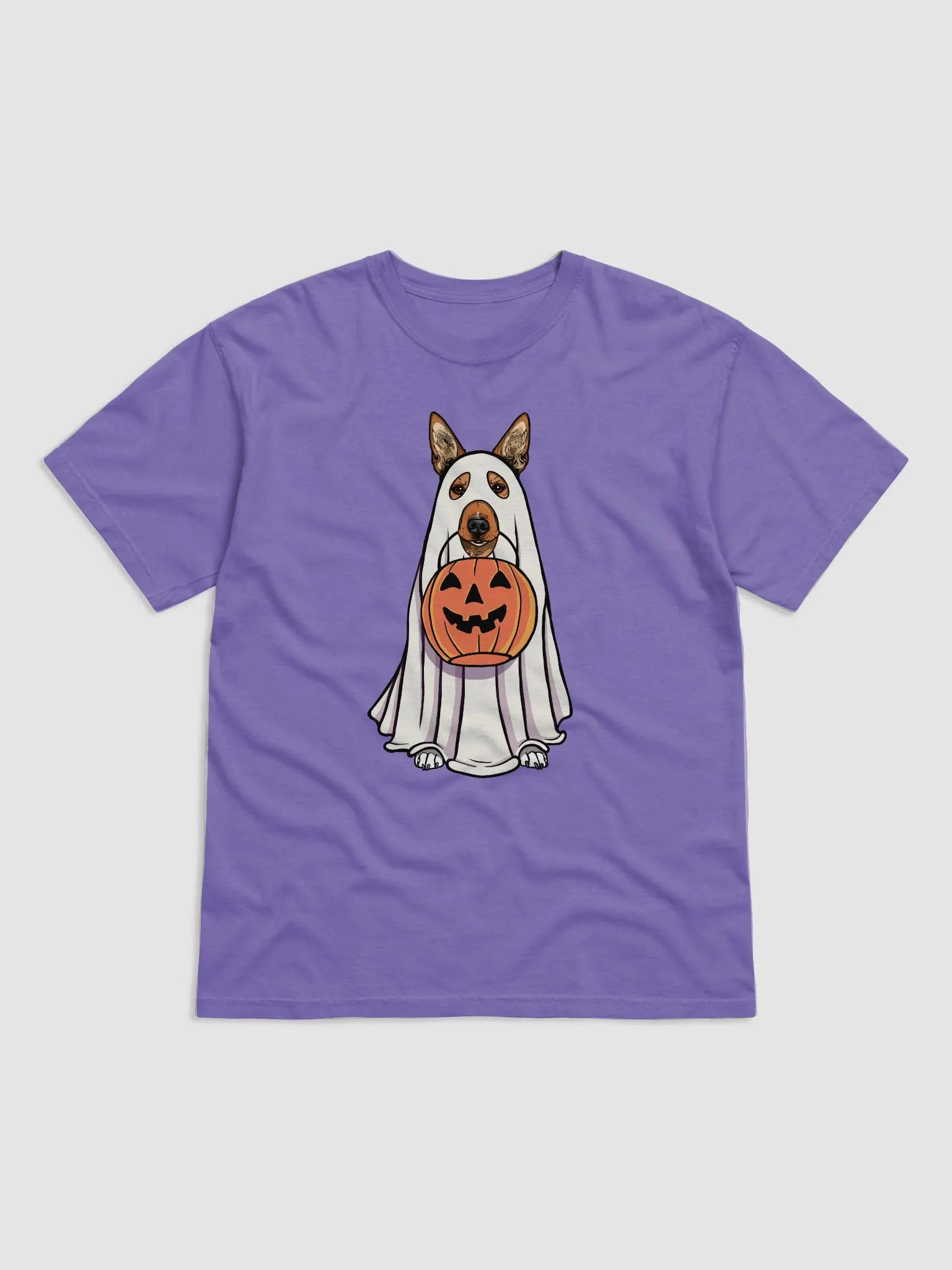 Funny Halloween Basenji T-Shirt | Funny Basenji Wearing a Ghost Costume and Holding a Pumpkin Basket product image (1)
