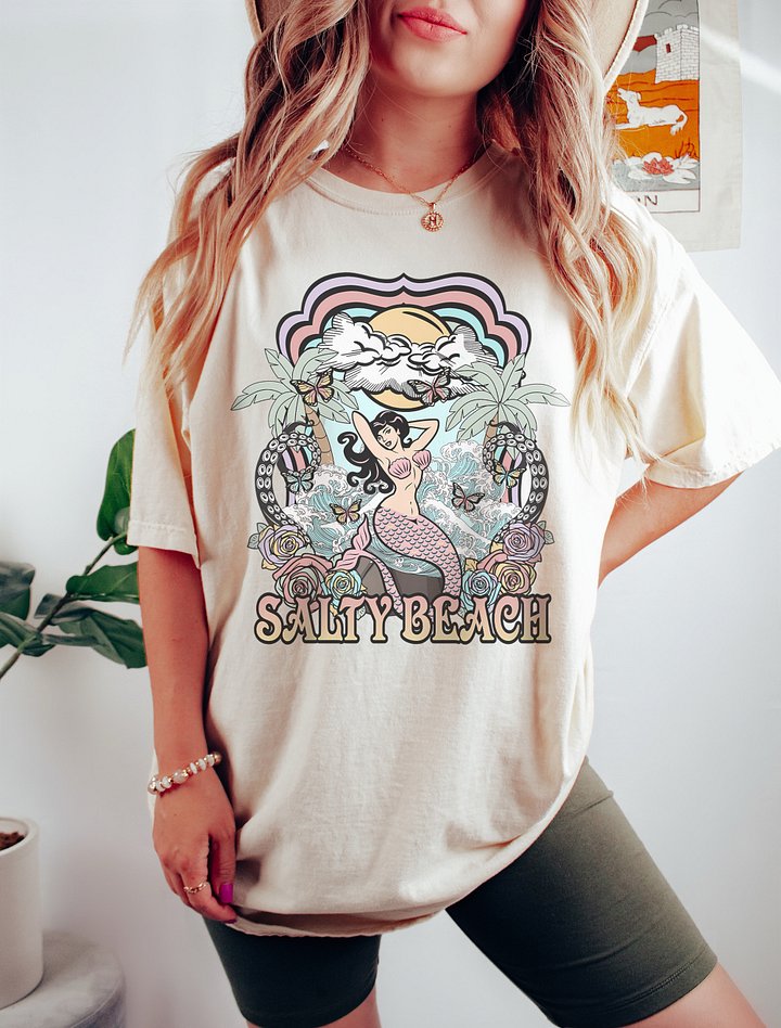 Salty Beach, Mermaid by the Beach Tee | Retro-Style Art Nouveau T-Shirt for Travel and Road Trips product image (9)