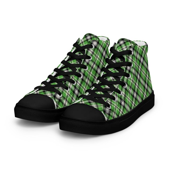 Bright Green Plaid Men's High Top Shoes product image (2)