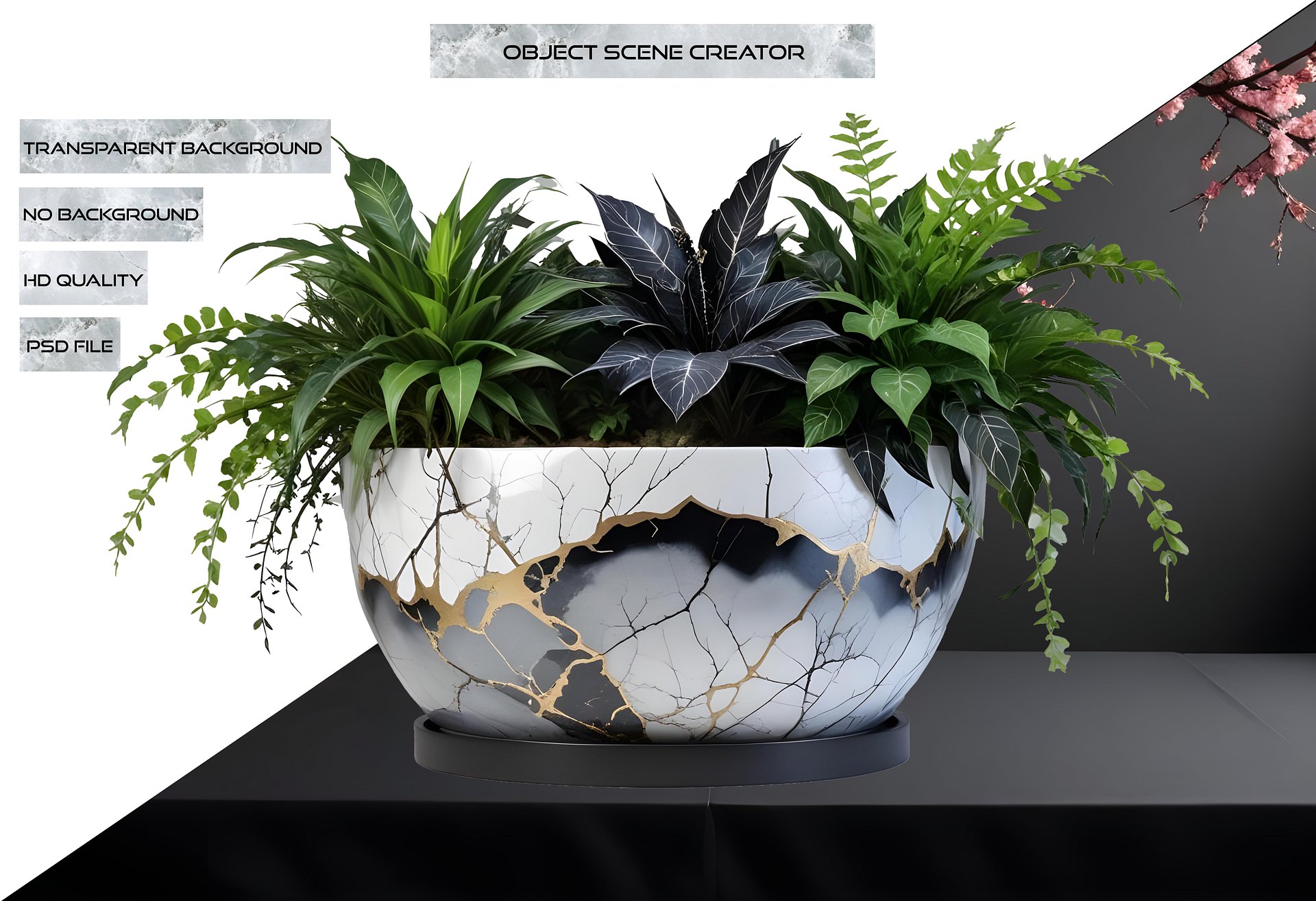 Kintsugi Harmony – White and Grey Ceramic Planter PNG product image (2)