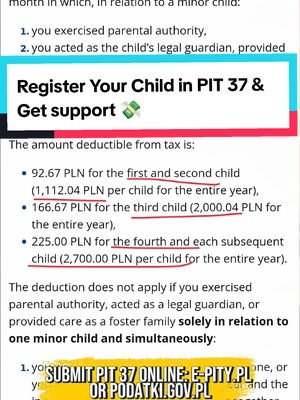 Registering your children in PIT37 gives you support given by Polish government. Your child can be abroad but Polish government gives you little support to help your child. ✅ #pit37 #polandtax #epity #podatki #podatkipolska  ✅ Important links: ➡️Linktree: https://linktr.ee/theblisspoland  💳 Payment link: revolut.me/vibekpaudyal  ➡️Make appointment with us: https://tinyurl.com/bdf6bjkr ➡️Support by Bitcoin ₿  (BTC): https://tinyurl.com/5xd9428u 🛒Visit our store: https://the-bliss-shop.fourthwall.com/en-pln/  🔗 The Bliss Job Portal/ Community – Official Links ➡️Job Seeker Form: https://tinyurl.com/yf59mrcd  ➡️Employer / Hiring Form: https://tinyurl.com/5czf59m9  📧 Contact: theblisspoland@gmail.com 🎥 Watch updates on YouTube: The Bliss Official ✅Follow us on social media:  ➡️Facebook: https://www.facebook.com/thebliss123/ ➡️Instagram: https://www.instagram.com/theblisspoland/ ➡️Tiktok: https://www.tiktok.com/@theblisspoland ➡️Subscribe Tiktok: https://vm.tiktok.com/ZNH743ygFoEdR-V8vP8/  ©Thebliss