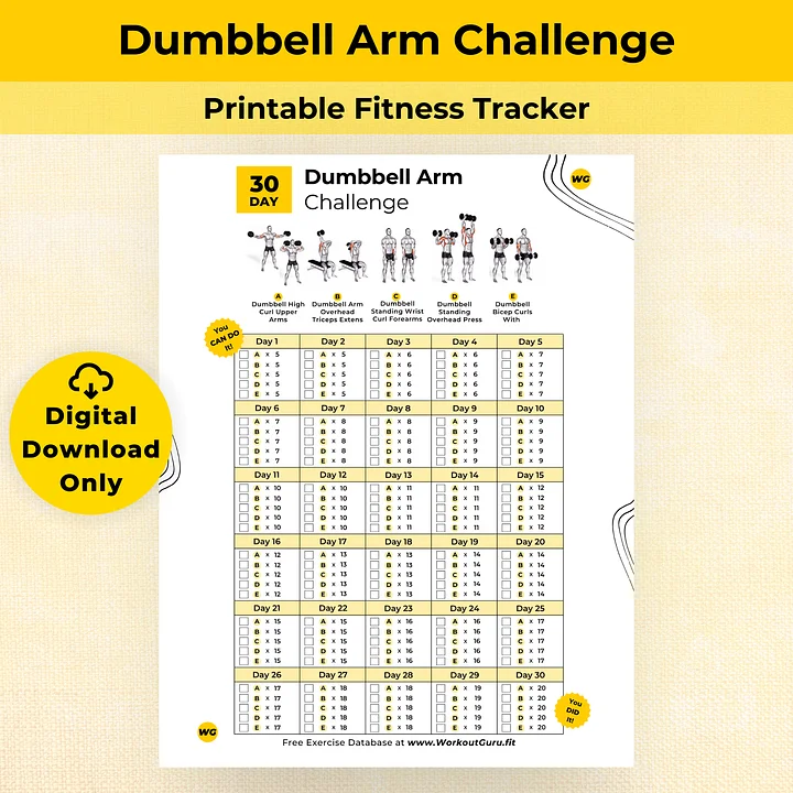 30 Day Dumbbell Arm Challenge - Printable Workout Tracker product image (1)