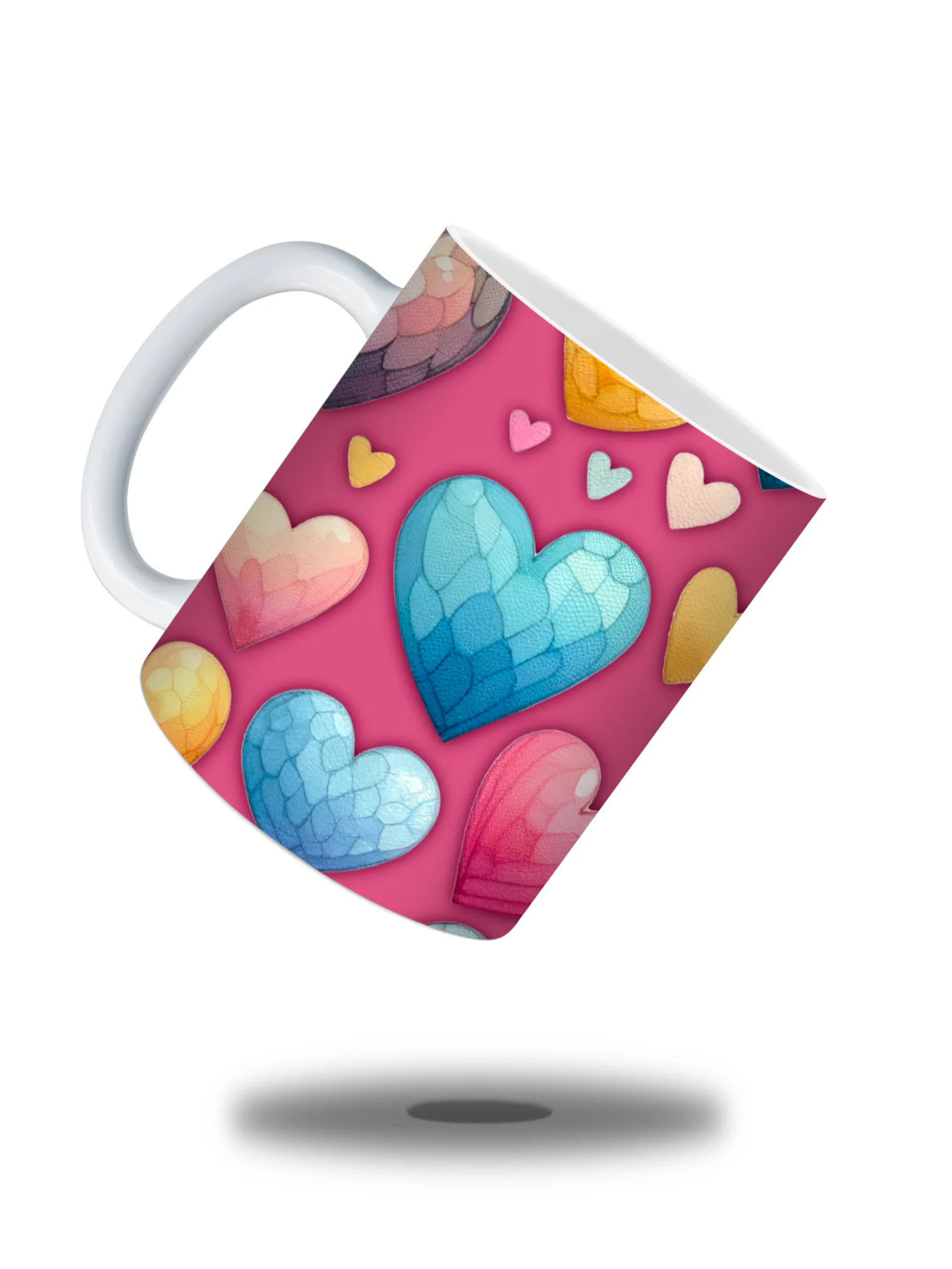 (Magenta) Colorful Hearts 11oz Coffee Mug – Cute and Romantic Love-Themed Ceramic Cup – Perfect for Valentine's Day, Anniversaries, or Daily Use product image (2)