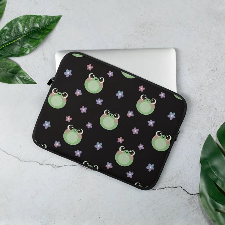 Froggy Pattern Laptop Sleeve (Black Background) product image (3)
