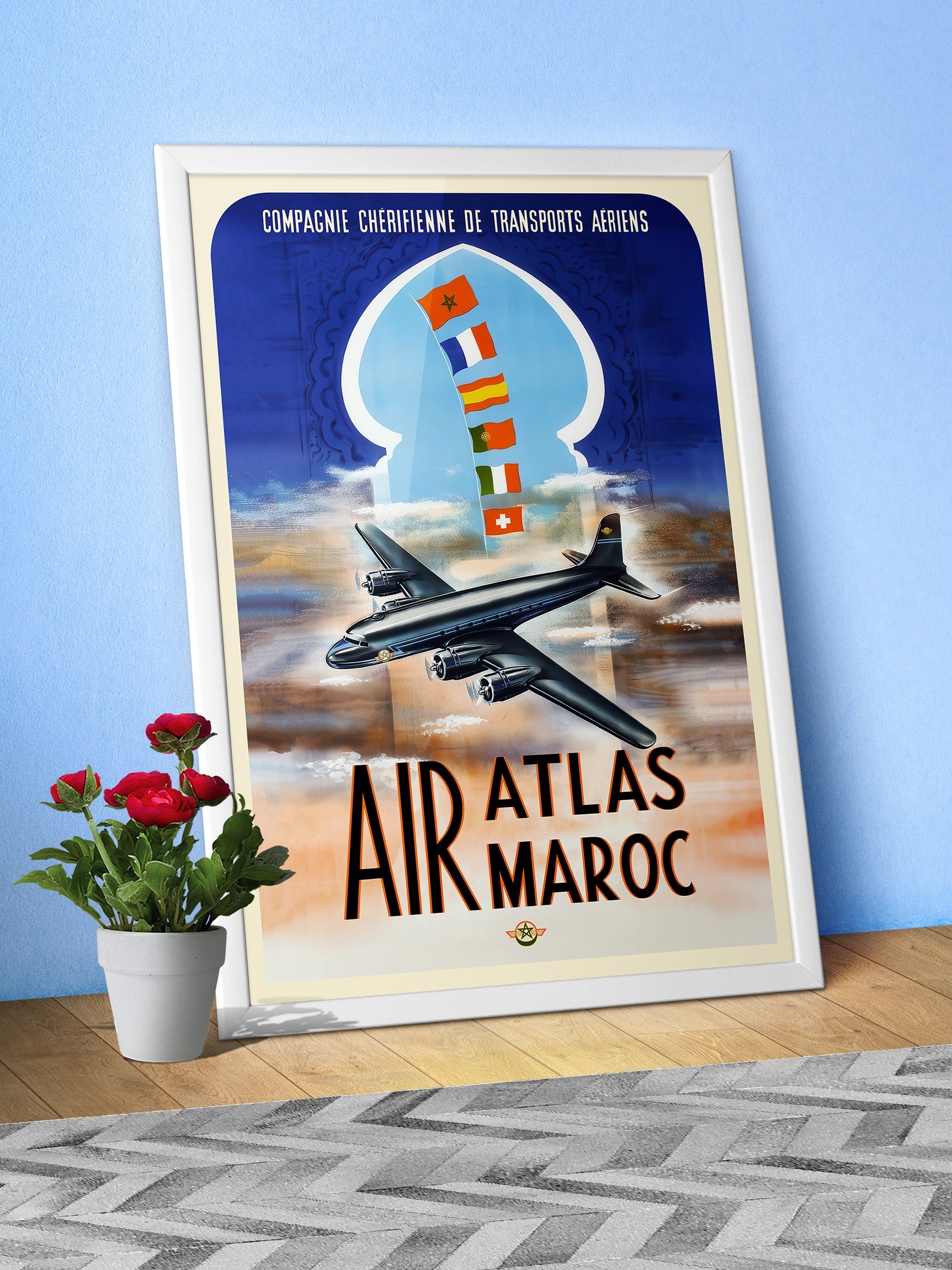 Morocco, Air Atlas/Air Maroc, 1952 — retro travel poster, vintage travel print product image (3)
