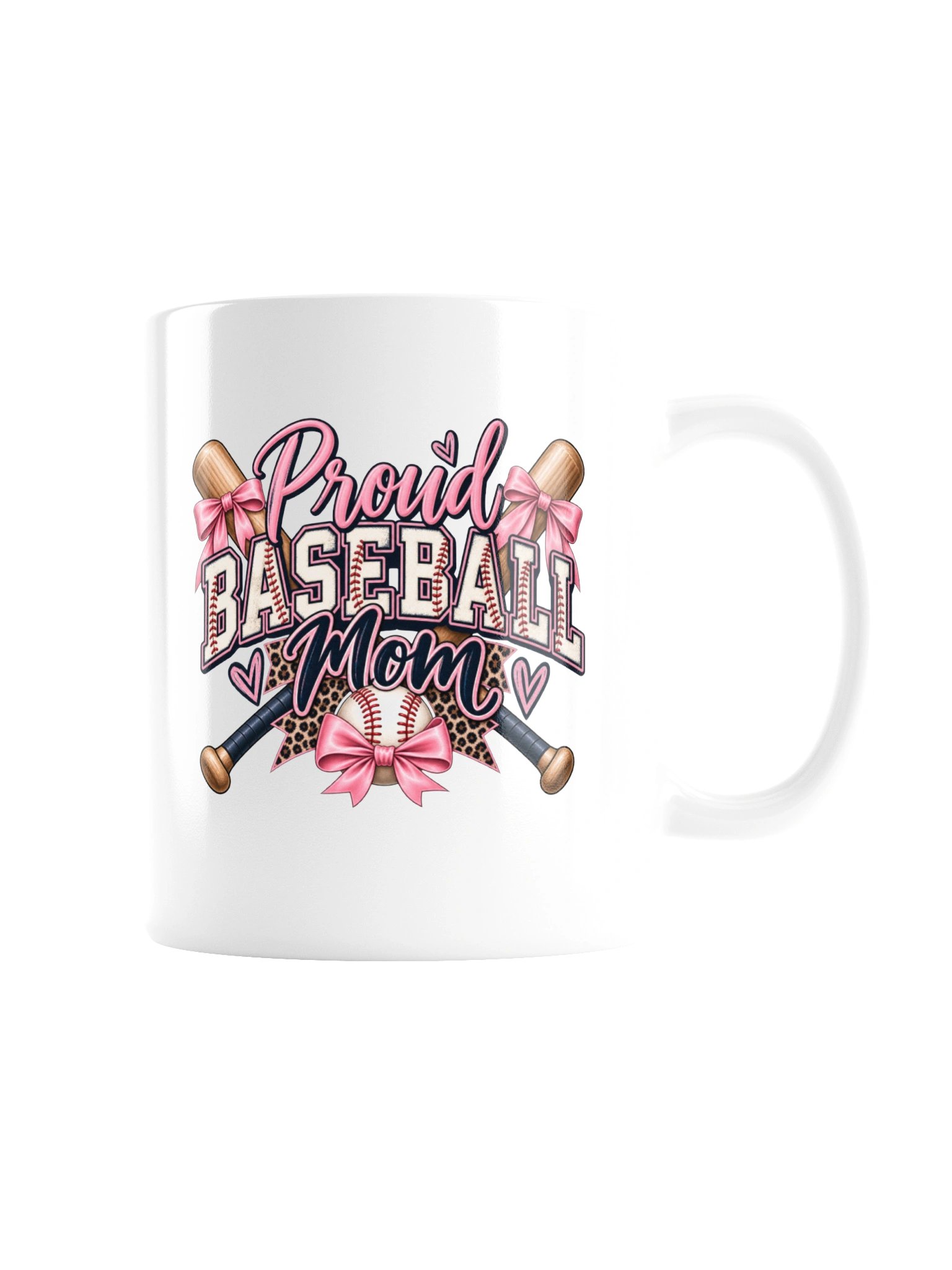 Proud Baseball Mom Mug | Pink Bow Baseball Coffee Cup product image (3)