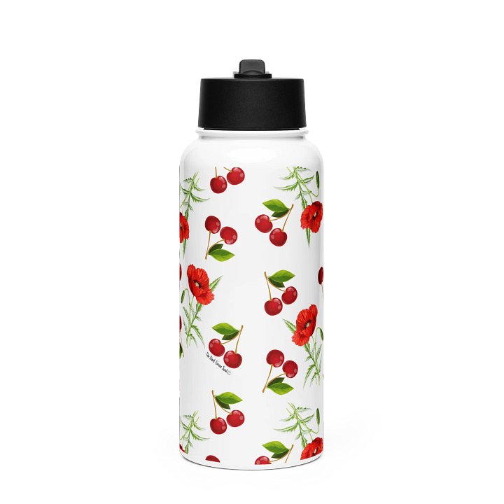 Poppies and Cherries Red and White - Stainless Steel Water Bottle product image (2)
