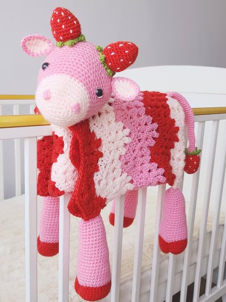 Strawberry Cow Crochet Baby Blanket Pattern - Amigurumi Afghan PDF Pattern - Crafting Happiness product image (1)