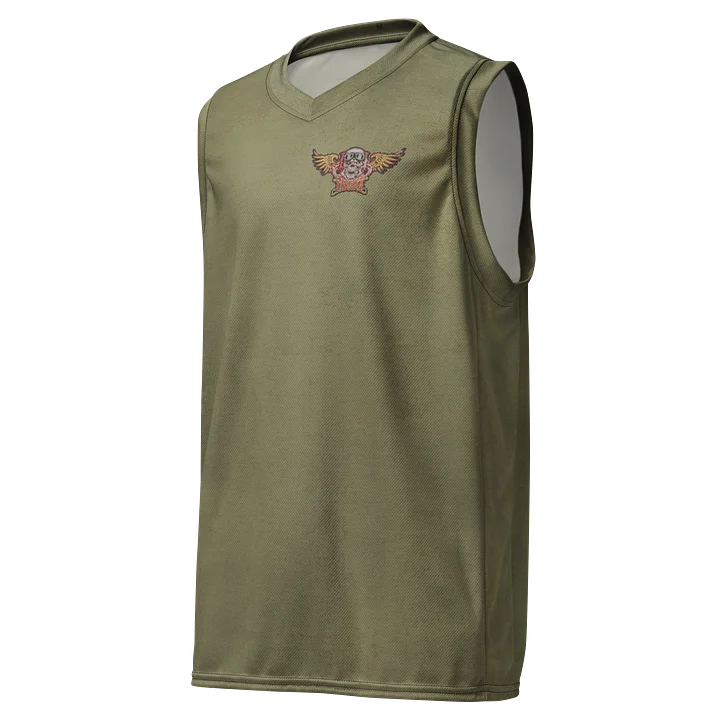 Distressed U.S. Cavalry Riders Skull Basketball Jersey OD Green product image (1)