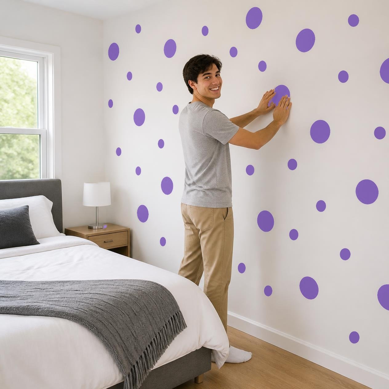 Lavender Polka Dot Wall Decals, 2" and 4" Vinyl Circle Stickers, Removable Dot Decals for Nursery, Kids Room, Playroom product image (4)