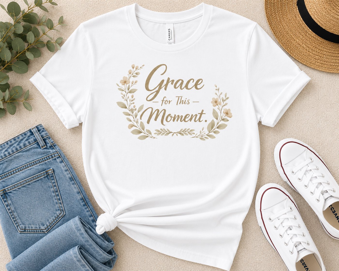Grace for This Moment Shirt, Christian Mom Tee, Minimalist Faith T-Shirt, Soft Botanical Christian Graphic Tee for Women product image (71)