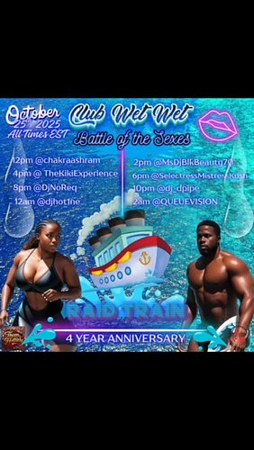 Saturday October 25th 2025 We Celebrate 4 Years 

CWW Raid Train Battle of the Sexes By @djhot1ne And The Hotties 12pm @chakr...