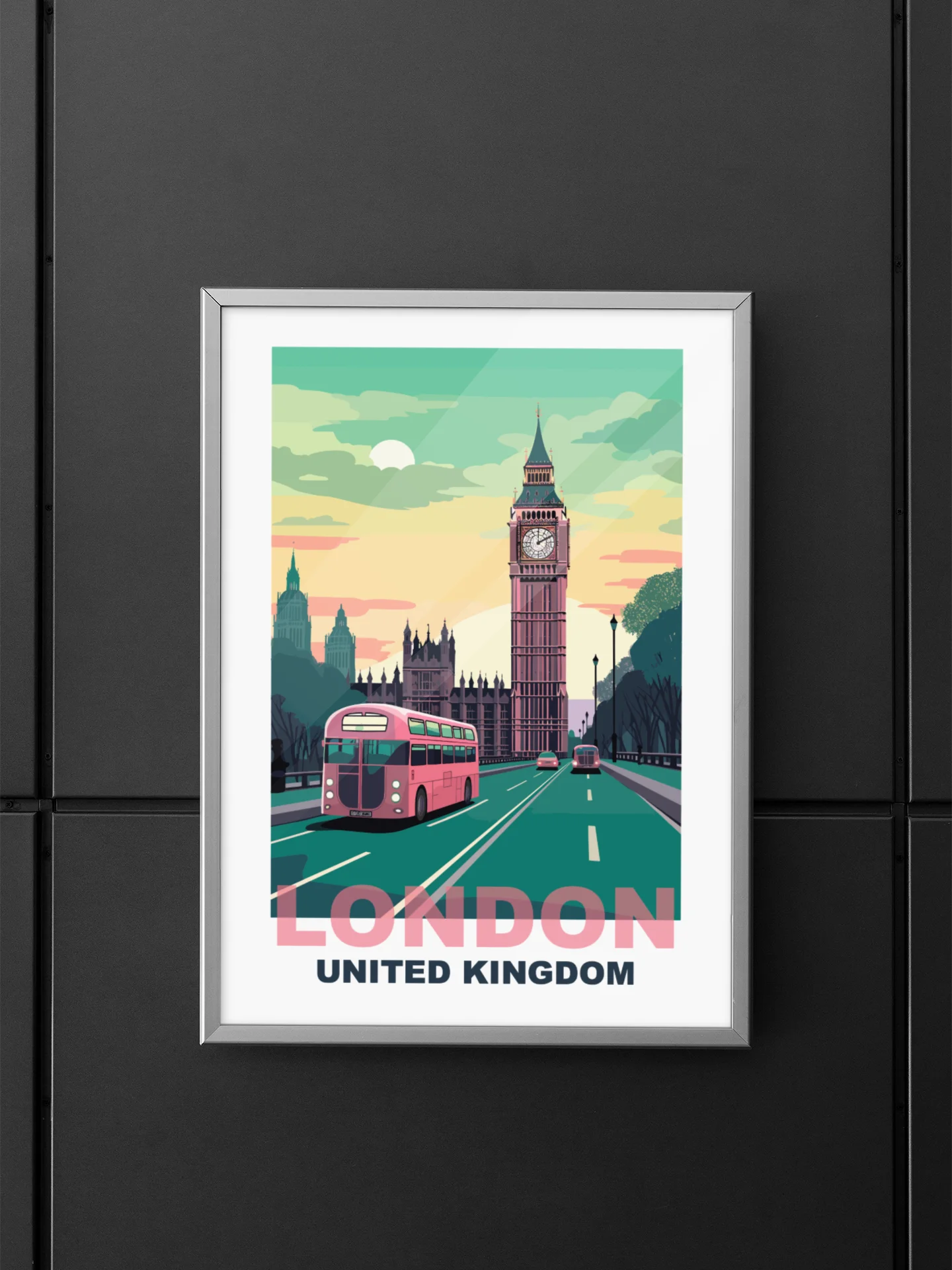 Classic London Cityscape Poster with Iconic Red Bus, Big Ben Sunrise Print, United Kingdom Urban Art, British Travel Wall Decor product image (5)