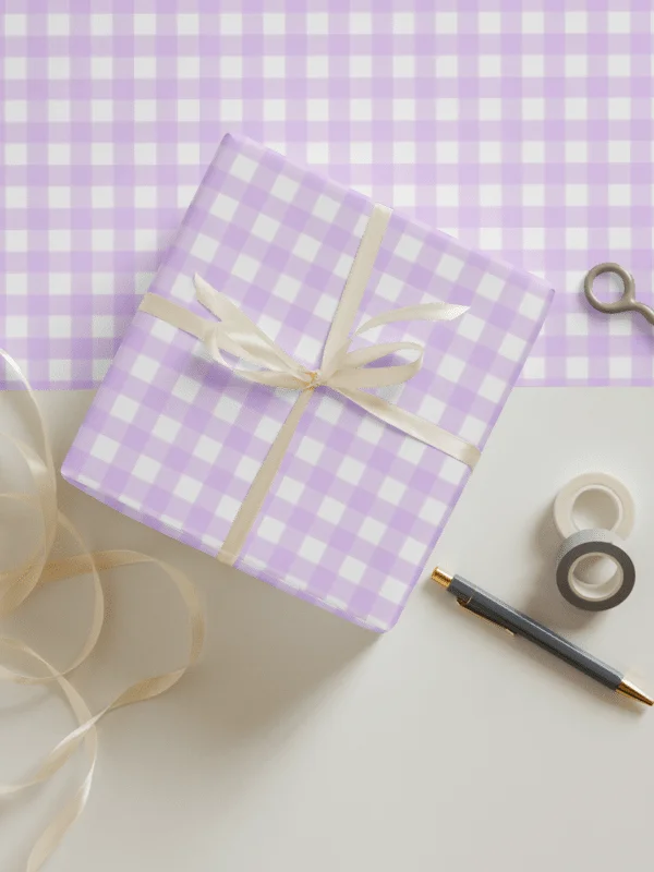 Soft Lavender Gingham Gift Wrap Set (Set of 3) product image (1)