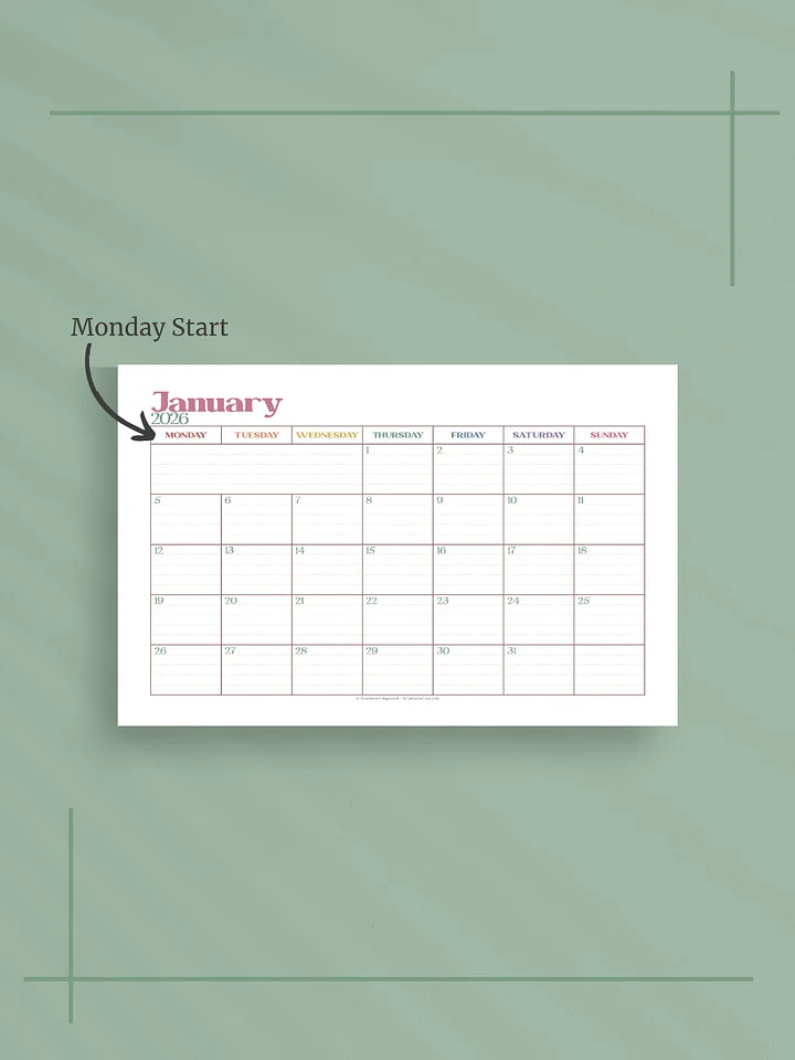 Summer Garden 2026 Calendar - Single Page per Month, Monday Start, Half Letter Size product image (2)