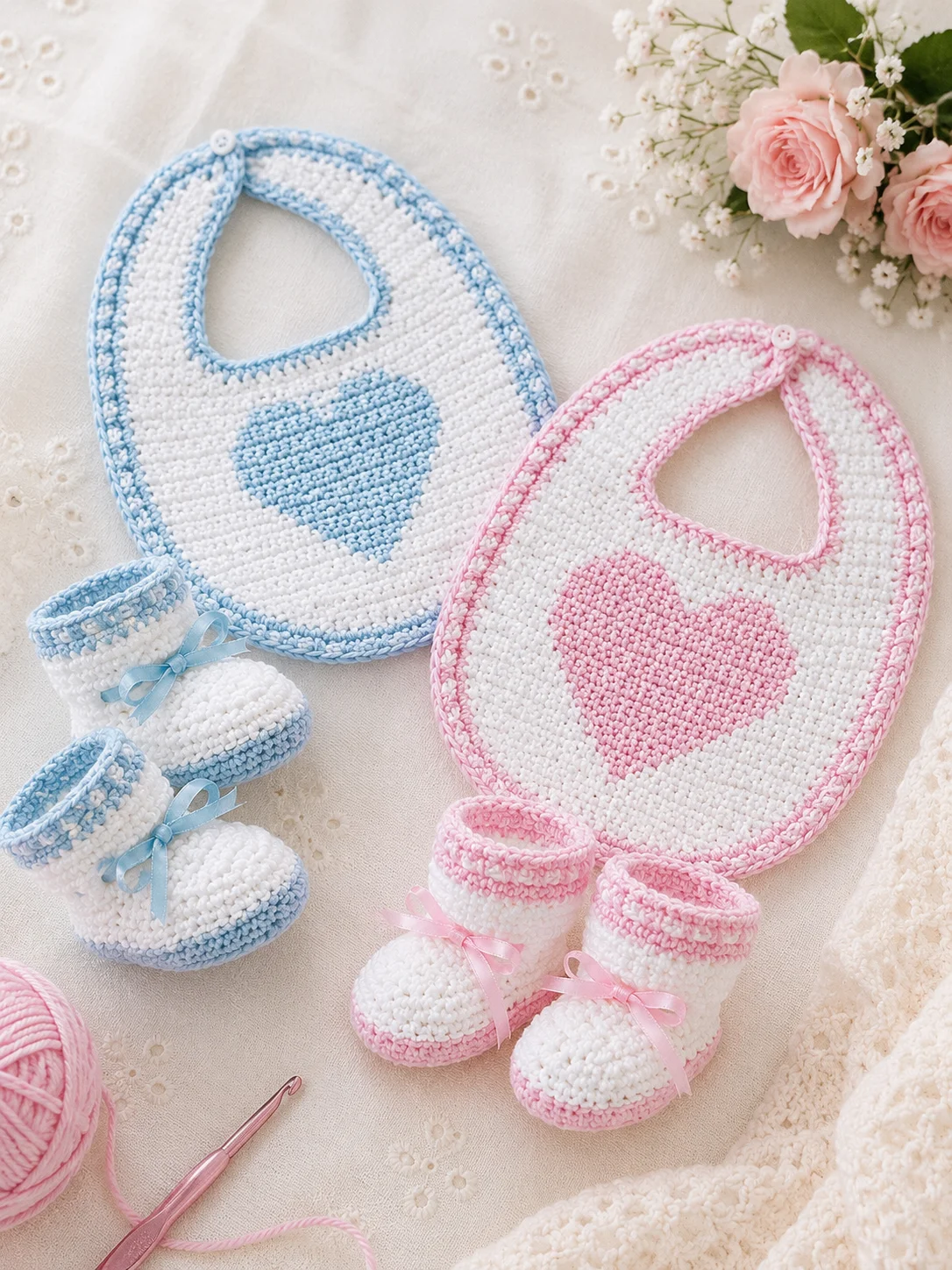 Heart Baby Bib & Booties Crochet Pattern product image (2)