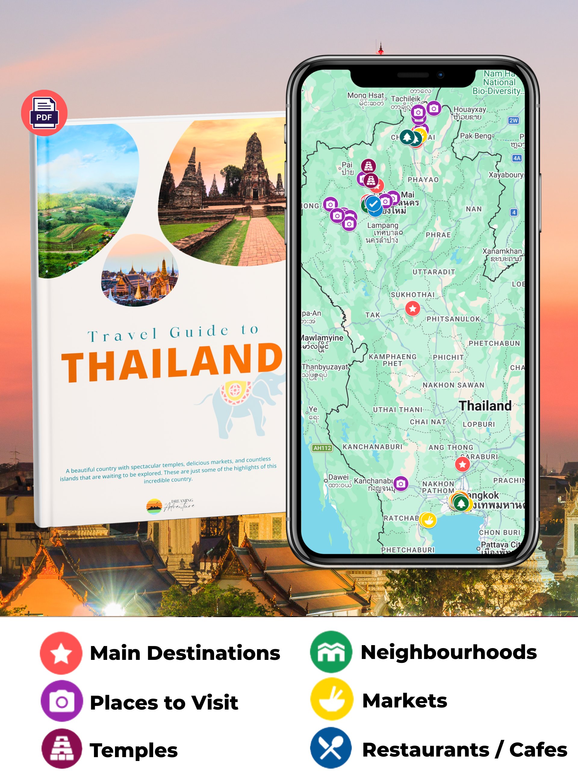 THAILAND Map & Guide for Easy Trip Planning (100+ Map Pins) product image (1)