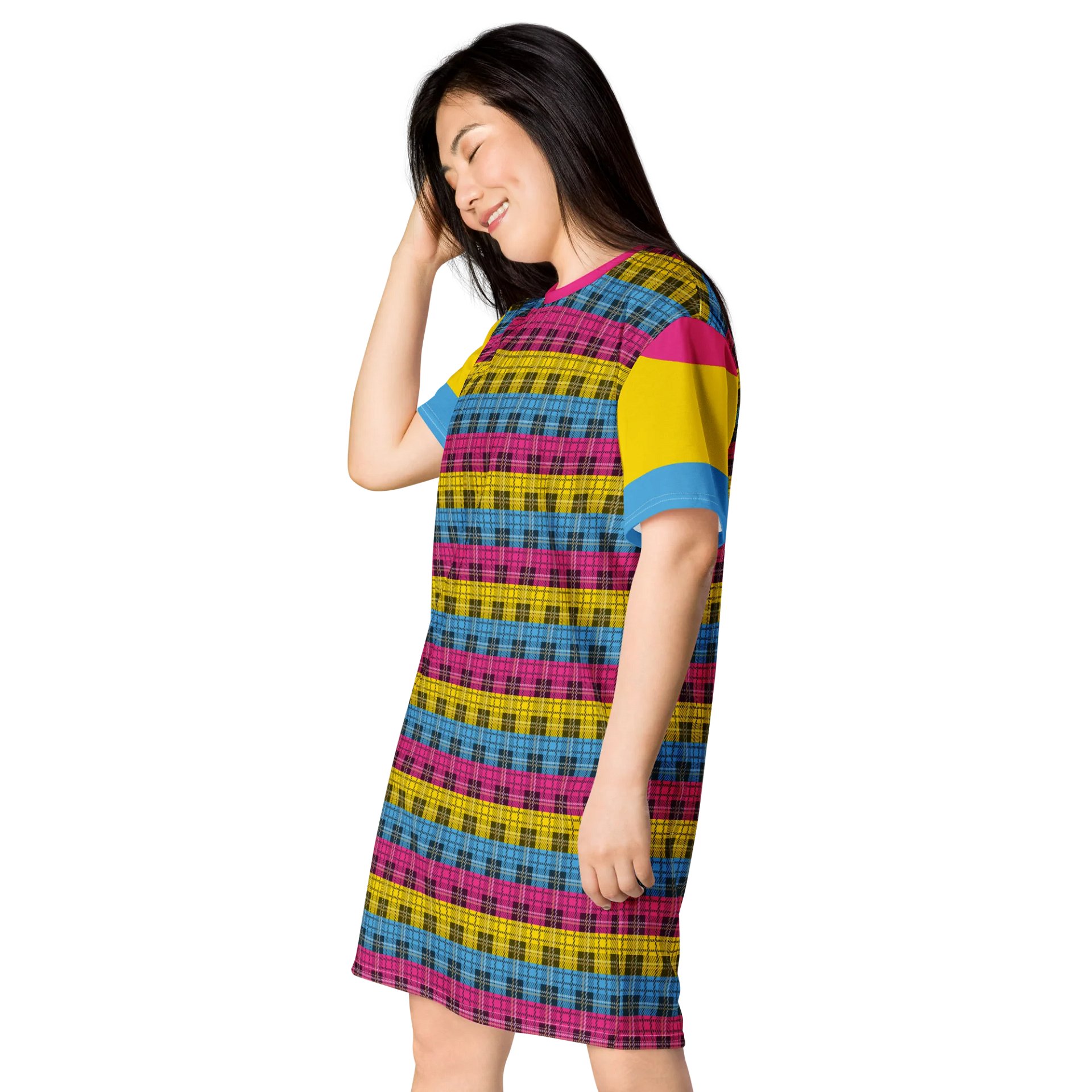 Pansexual Pride Plaid T-shirt Dress product image (3)