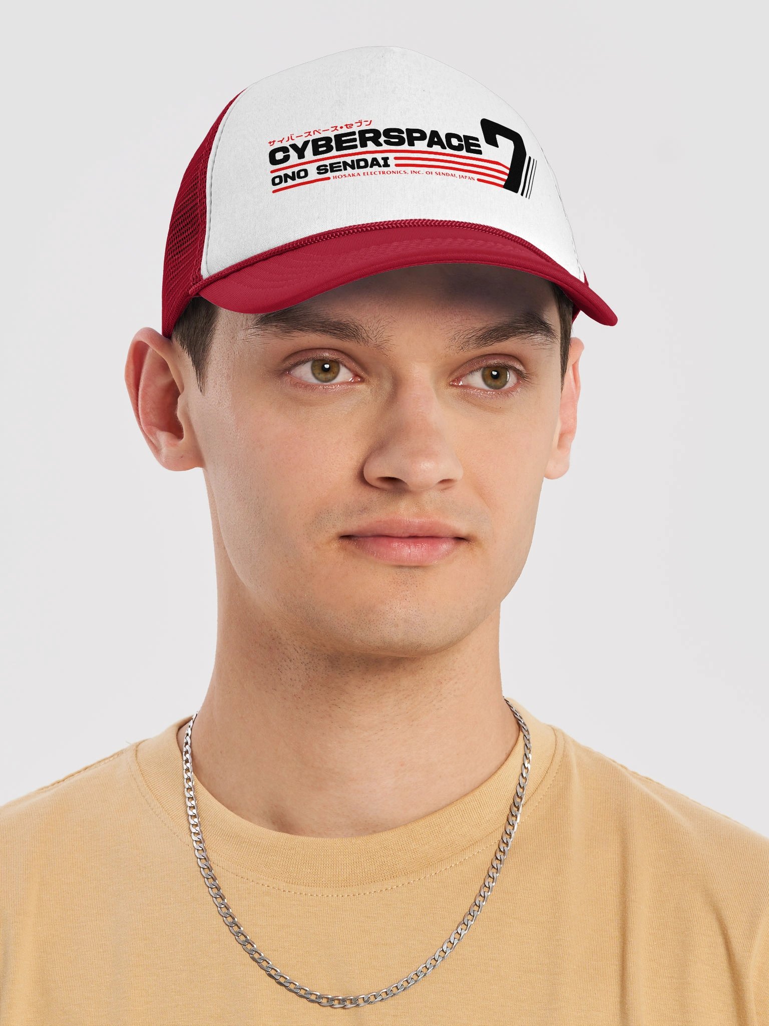 Hosaka Ono-Sendai Cyberspace 7 Trucker Hat (white & red) product image (5)