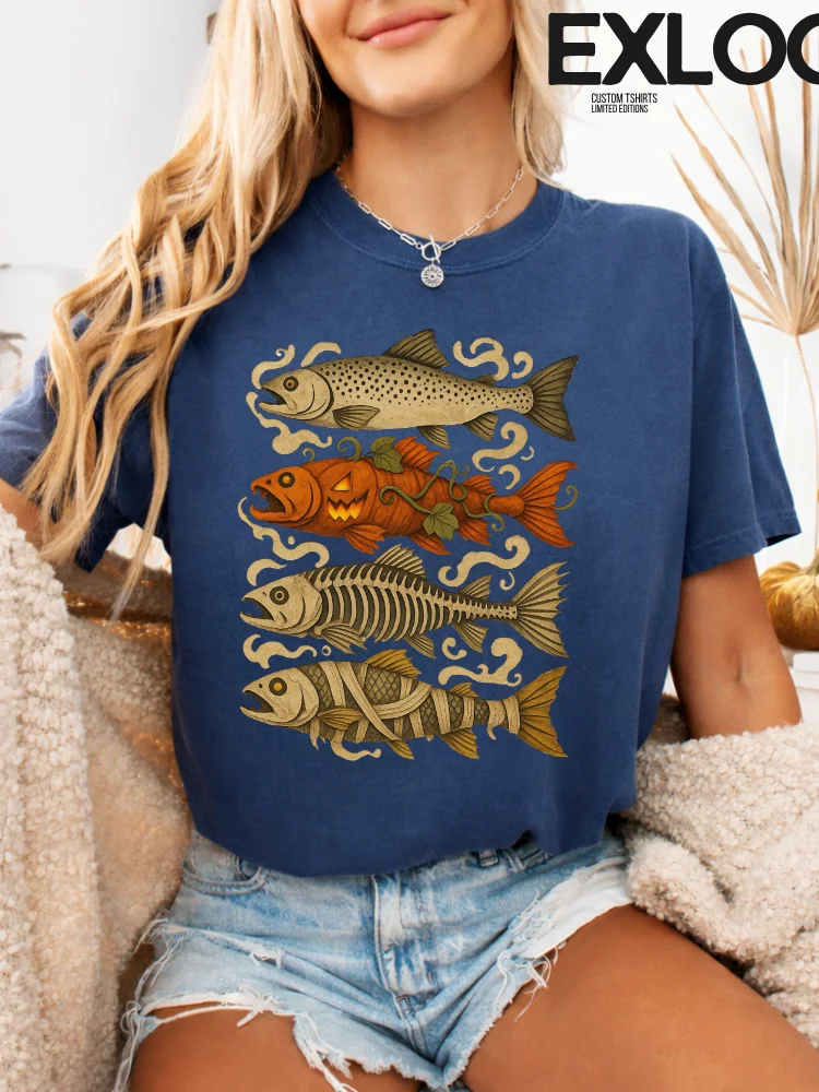 Halloween Trout Fish Ghost Pumpkin Skeleton Mummy T-Shirt product image (12)