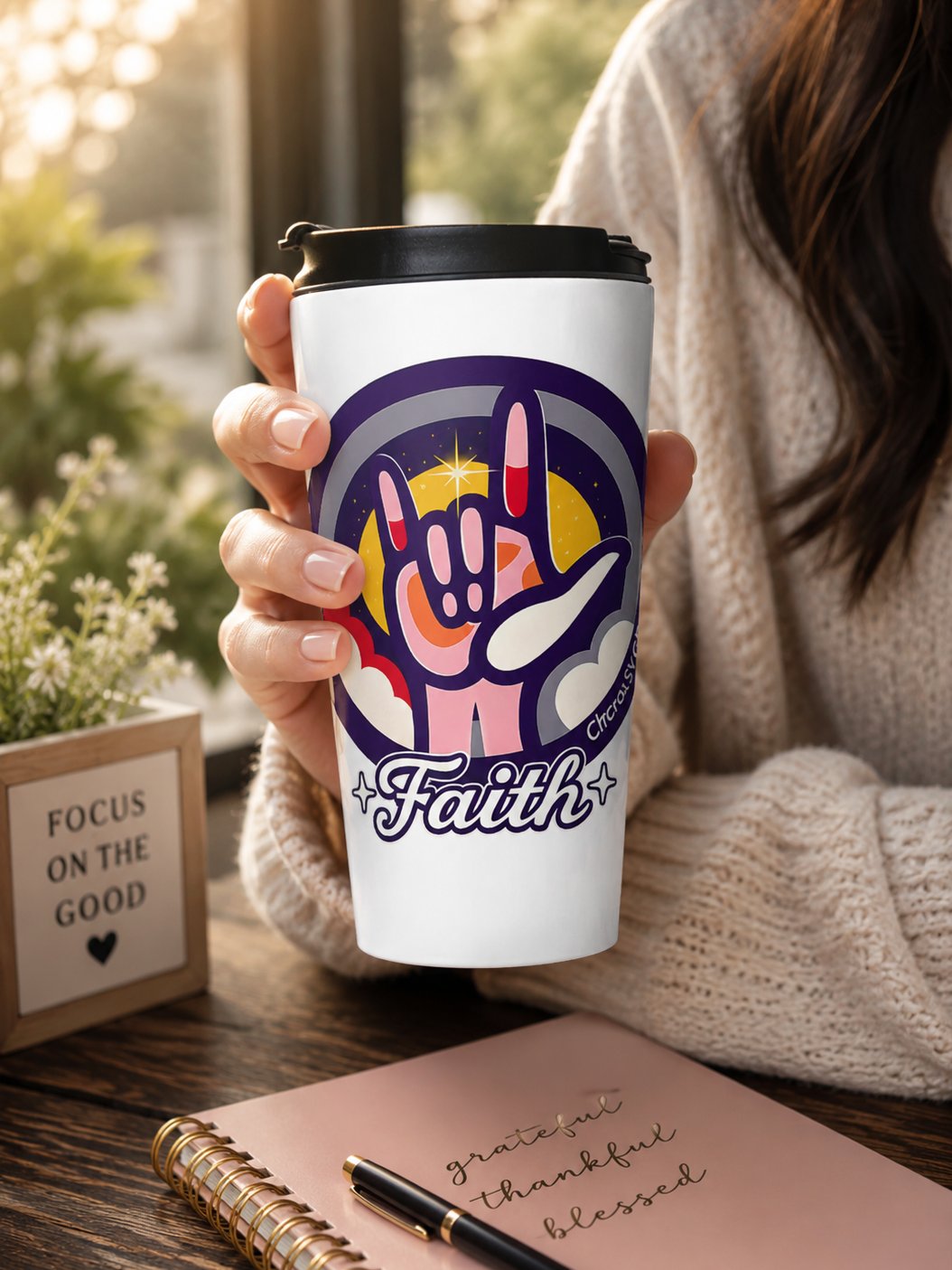 ASL Faith Insulated Travel Mug | Sign Language I Love You Coffee Tumbler | Christian Travel Cup | Deaf Awareness Mug Gift product image (3)