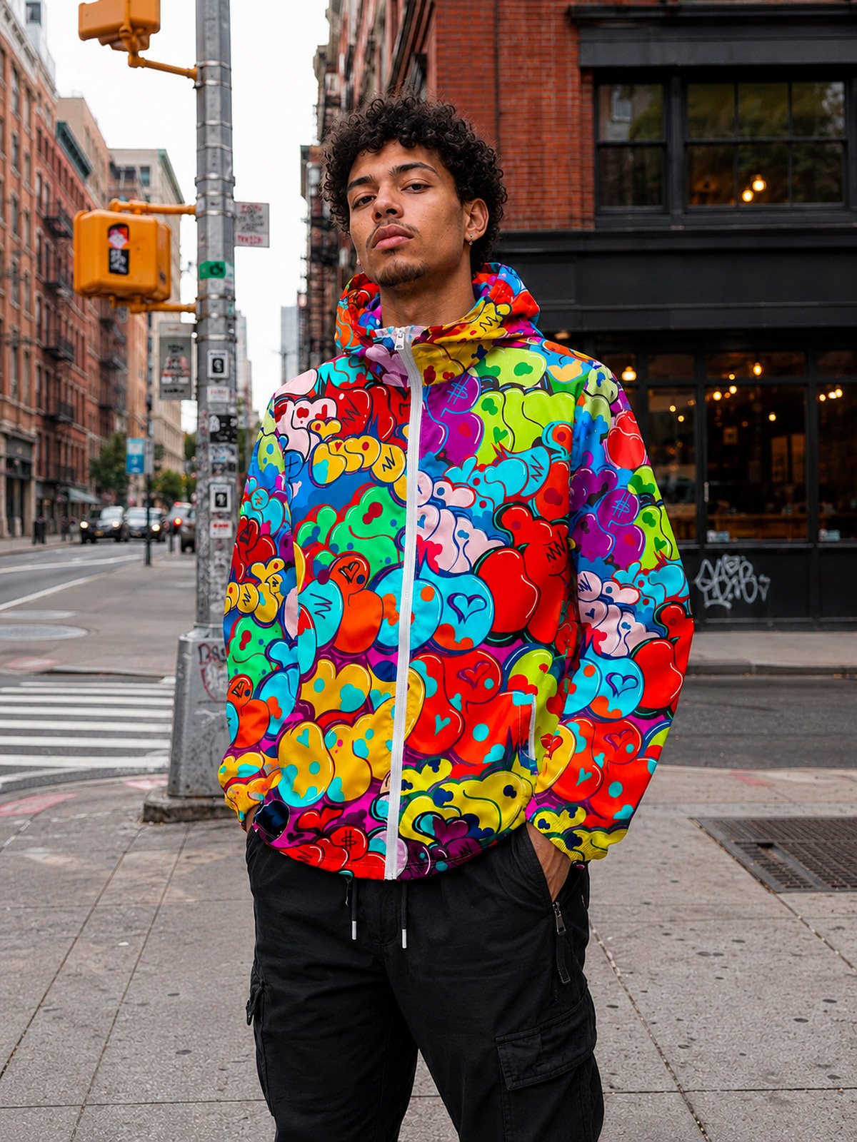INDIE184 BUBBLE PATTERN ALL-OVER WINDBREAKER (UNISEX) product image (6)