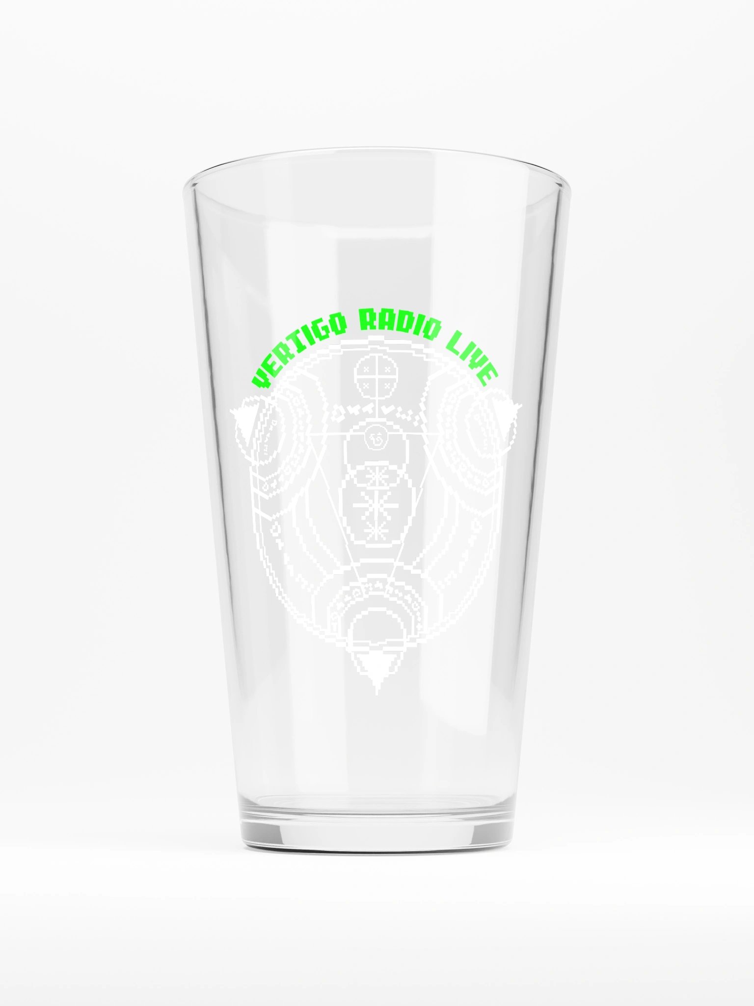 Vertigo Radio Live Pint Glass: Green Pixel Edition product image (1)