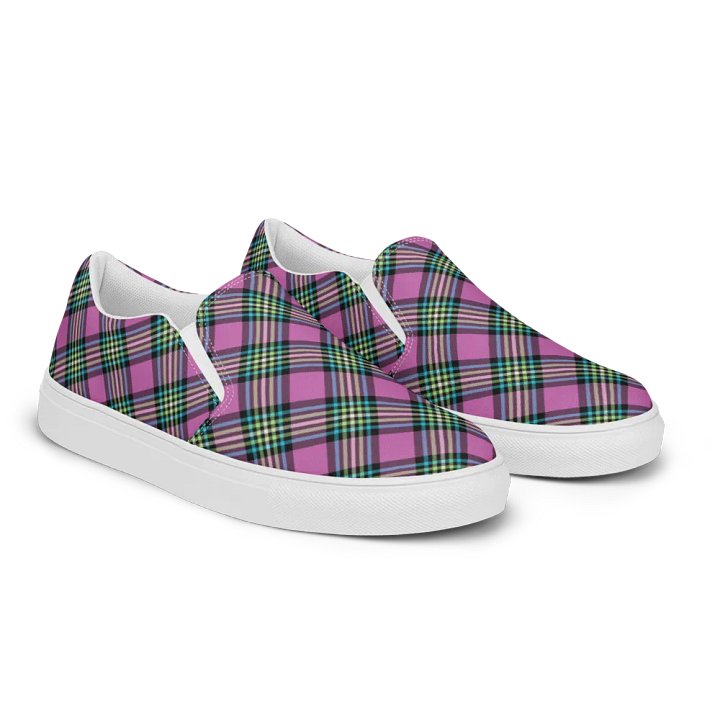 Purple Orchid and Turquoise Plaid Women's Slip-On Shoes product image (2)