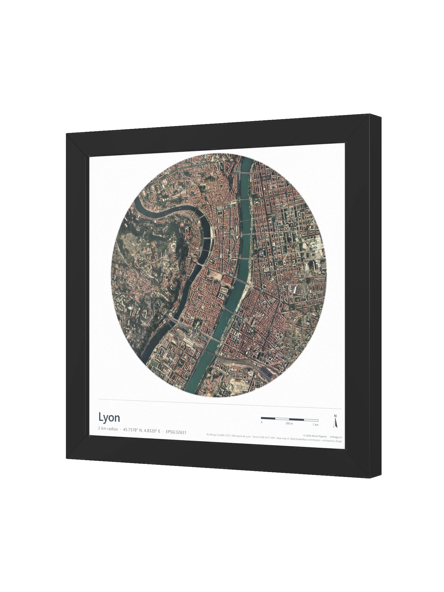Lyon — Path-Traced 3D Orthophoto City Map · Framed Matte Poster product image (9)