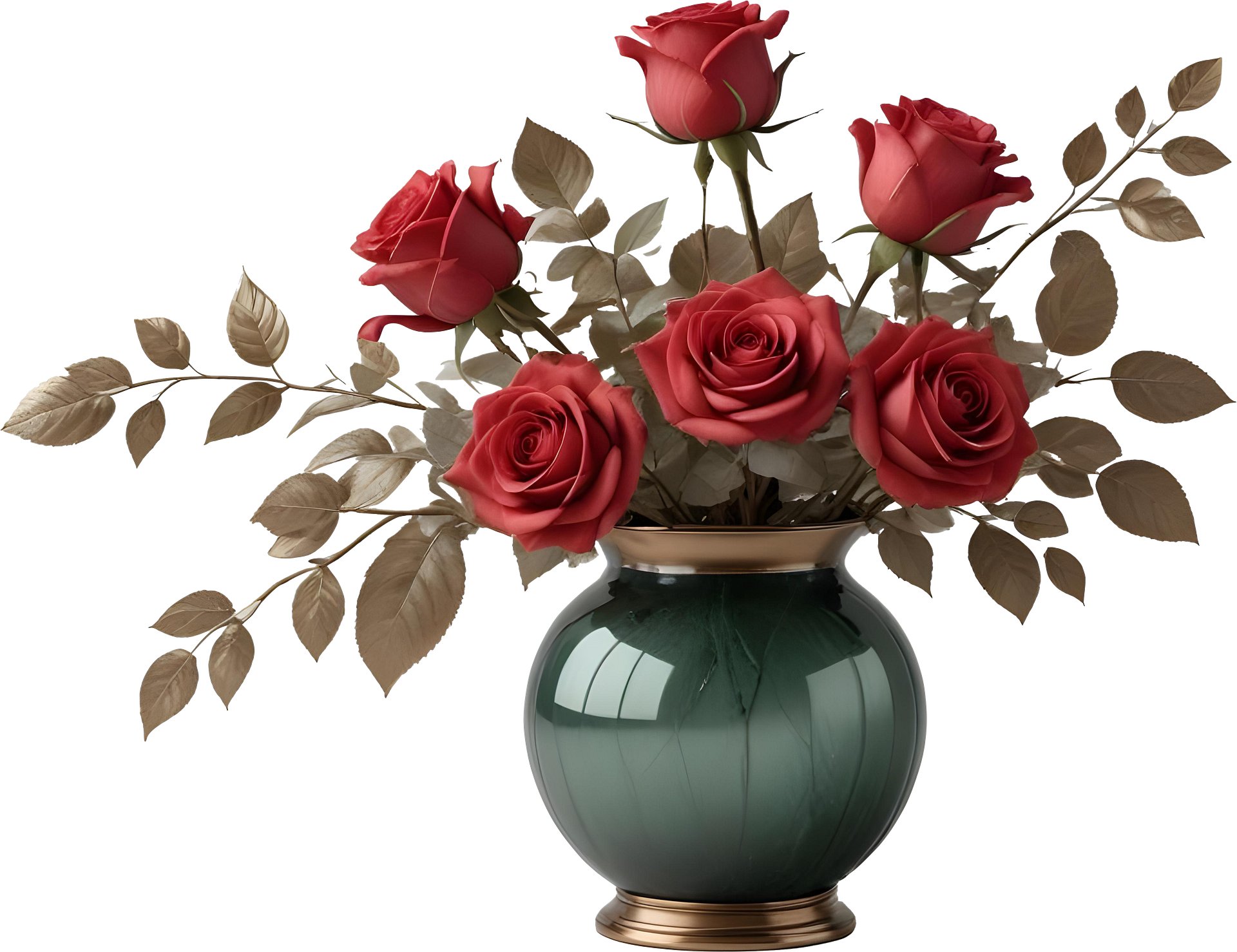 Timeless Green Vase with Red Roses - PNG product image (1)
