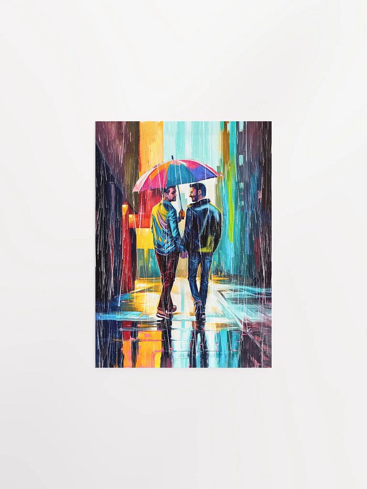 Gay Couple In The Rain – Colorful Two Hearts Studio Art Print product image (1)