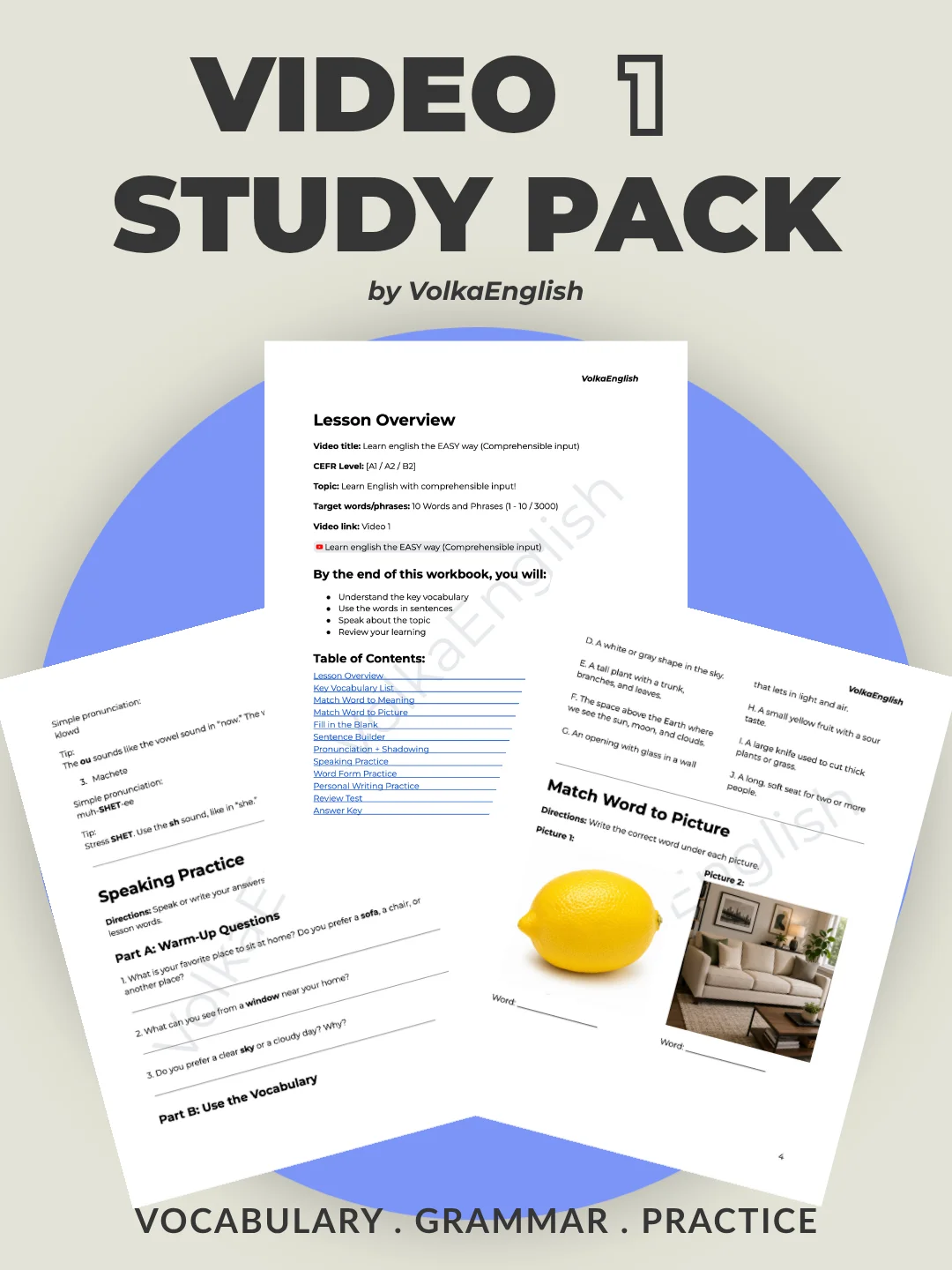 Learn english the EASY way (Comprehensible input) - Video 1 Study Pack product image (1)