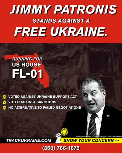 Florida district 1 congressman @jpatronis voted against the Support Ukraine Act. He has no answer on what should be done now ...