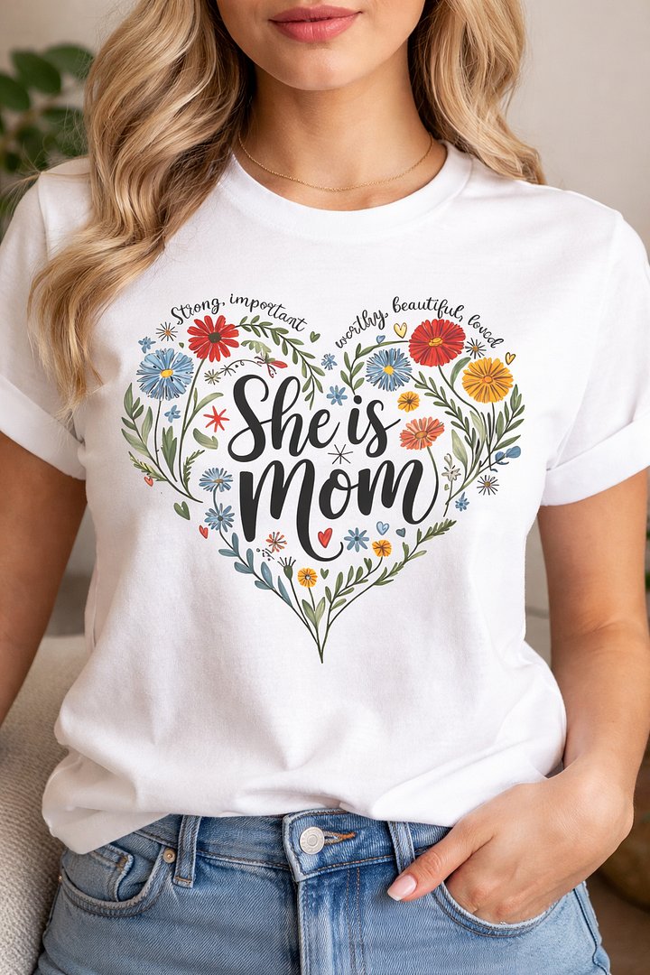 She Is Mom Wildflower Heart Shirt - Inspirational Mother's Day 2026 Gift Tee product image (2)