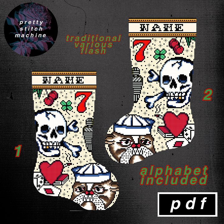 Traditional Tattoo Flash Second Edition Gold Trim Christmas Stocking Pattern Set product image (1)