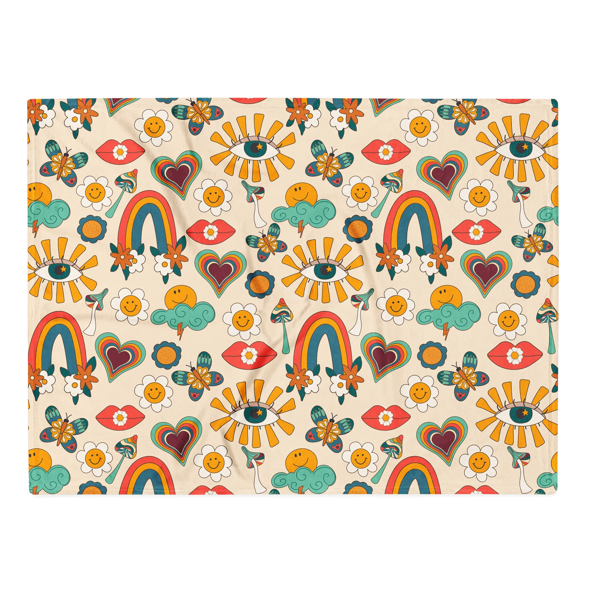 Retro Rainbow Sunshine Floral Boho Throw Blanket product image (1)