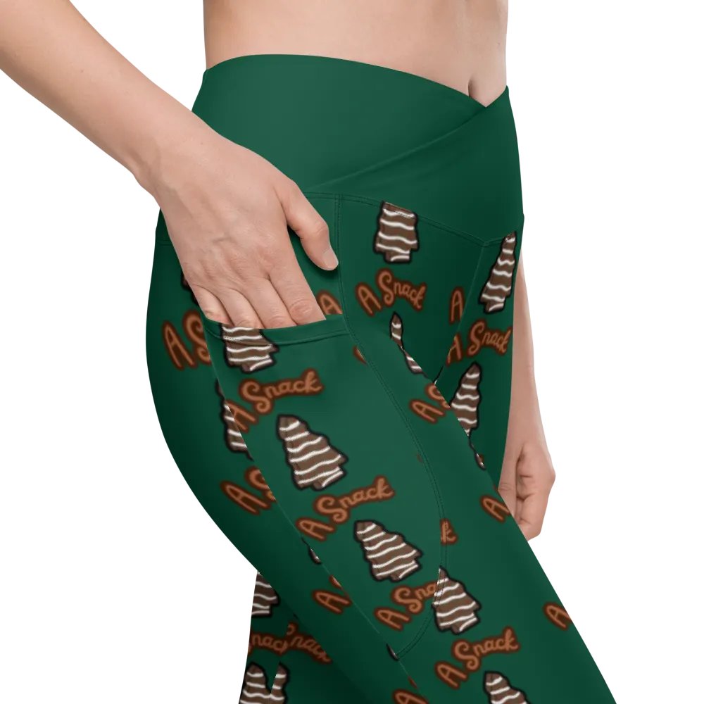 Chocolate Holiday Snack Cake All-Over Print Green Crossover Leggings with Pockets product image (7)