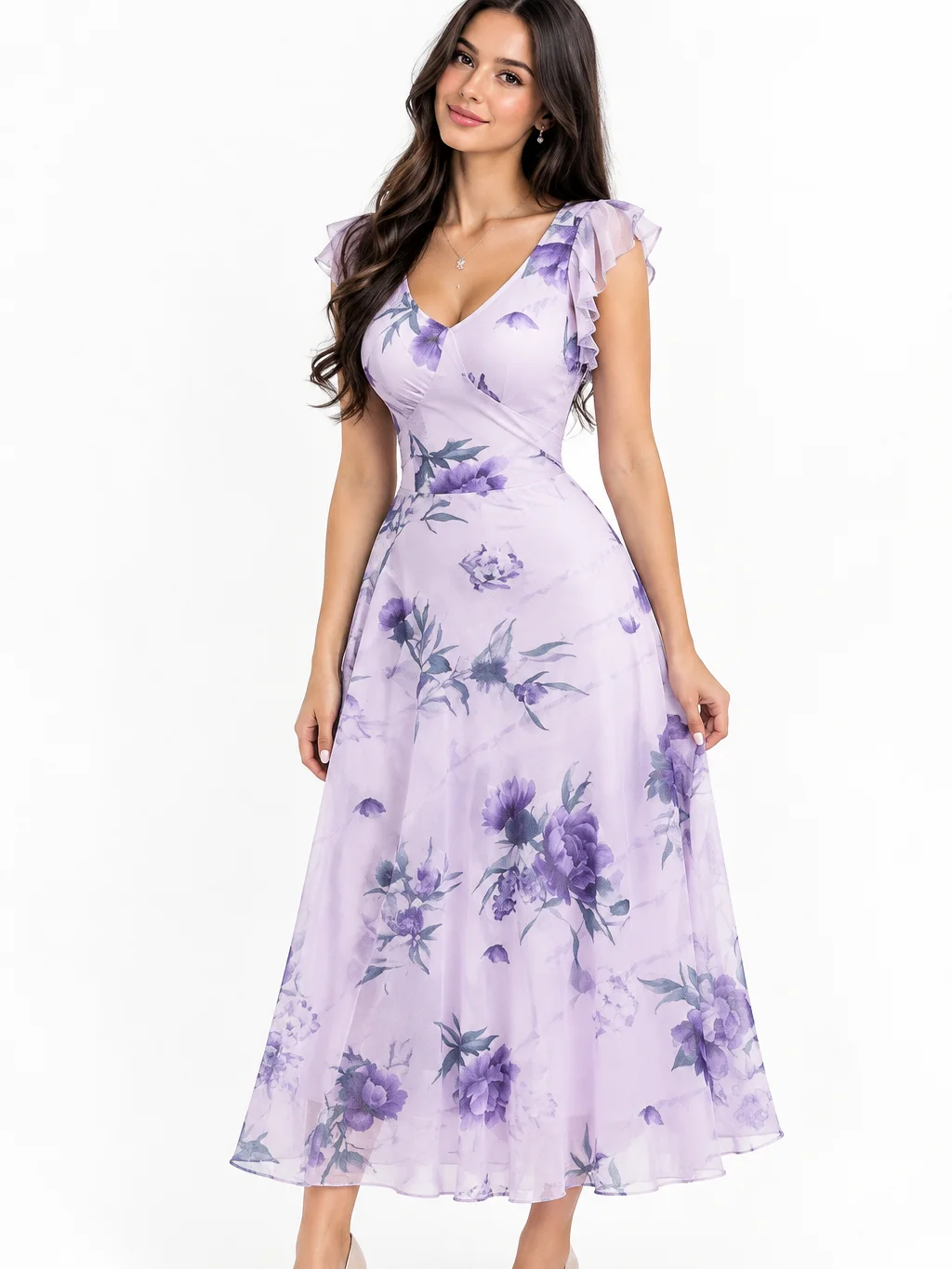 Women's Gothic Elegant Romantic Floral Print Mesh V-Neck Waist Dress, Suitable For Vacation And Dates Summer product image (1)