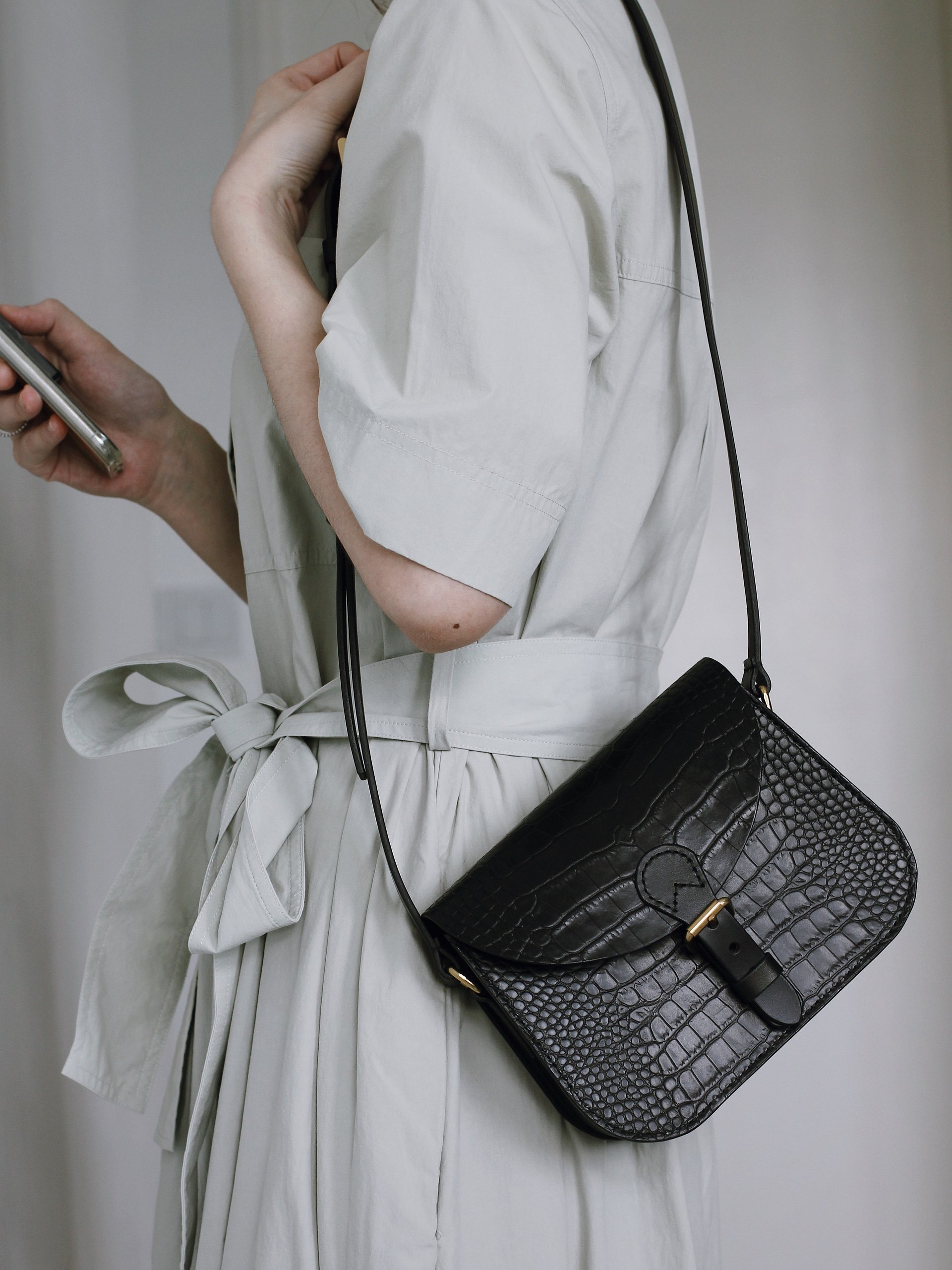 Black Croc Embossed Leather Saddle Bag – Small product image (10)