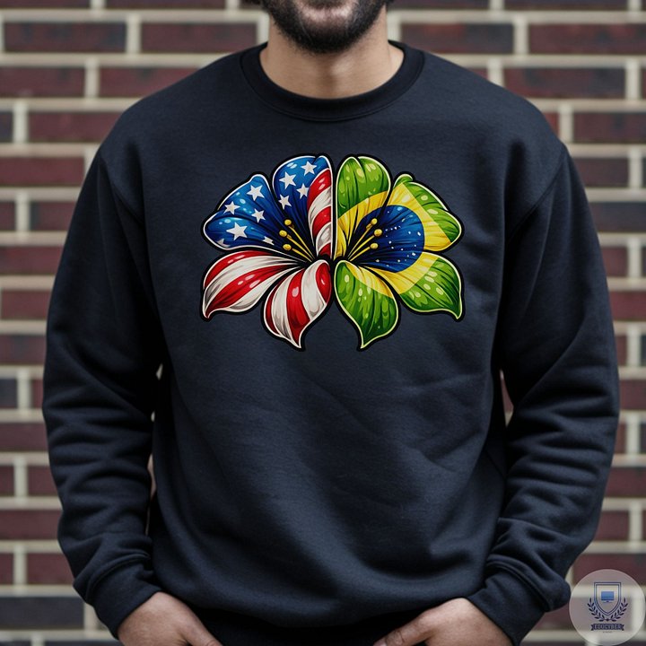 USA Brazil Floral Sweatshirt, Cozy Patriotic Pullover, American Brazilian Flag Design, Unisex Crewneck product image (2)