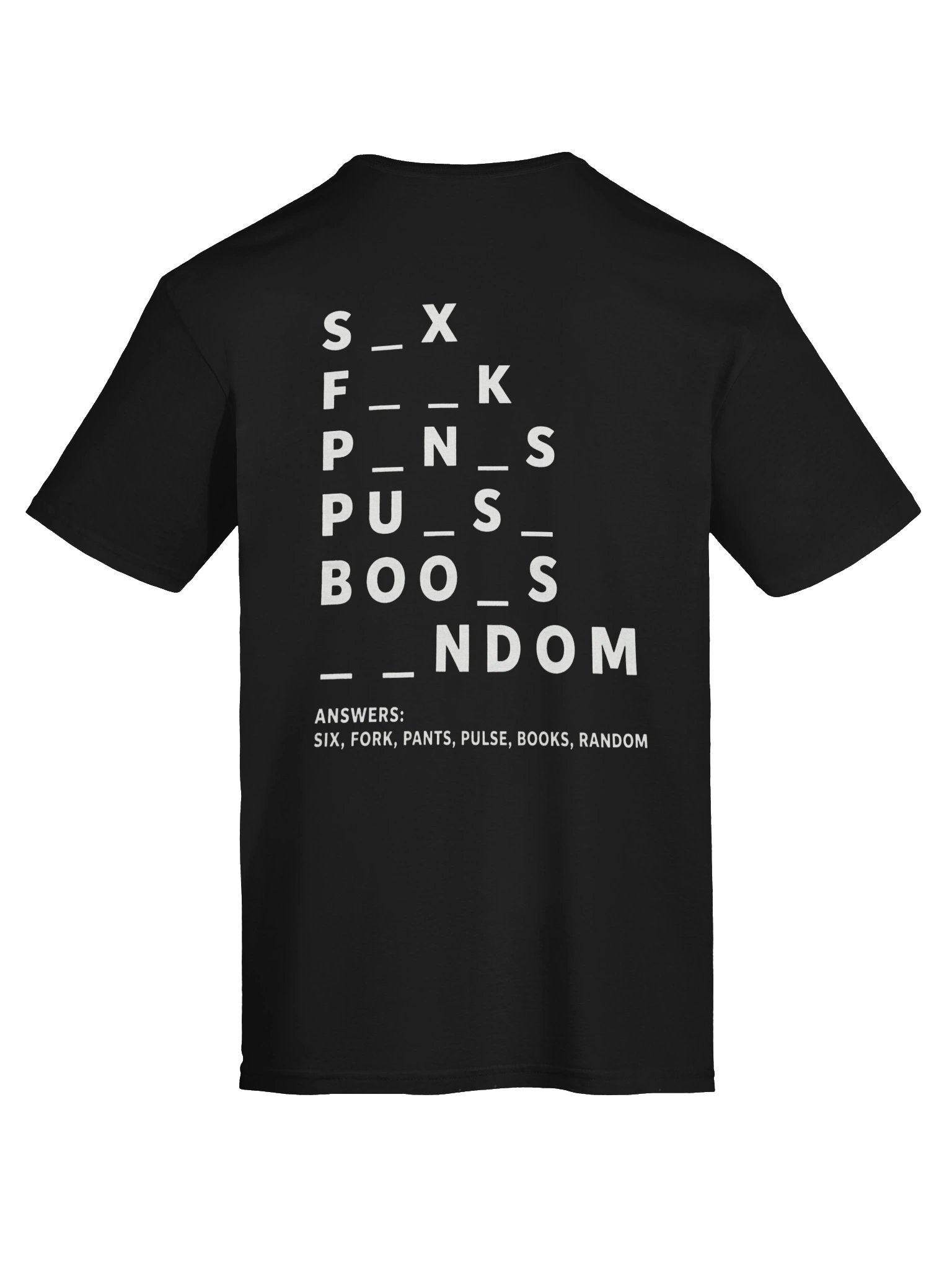 Can You Solve Them All? — Word Puzzle T-Shirt (SIX • FORK • PANTS • PULSE • BOOKS • RANDOM) product image (78)