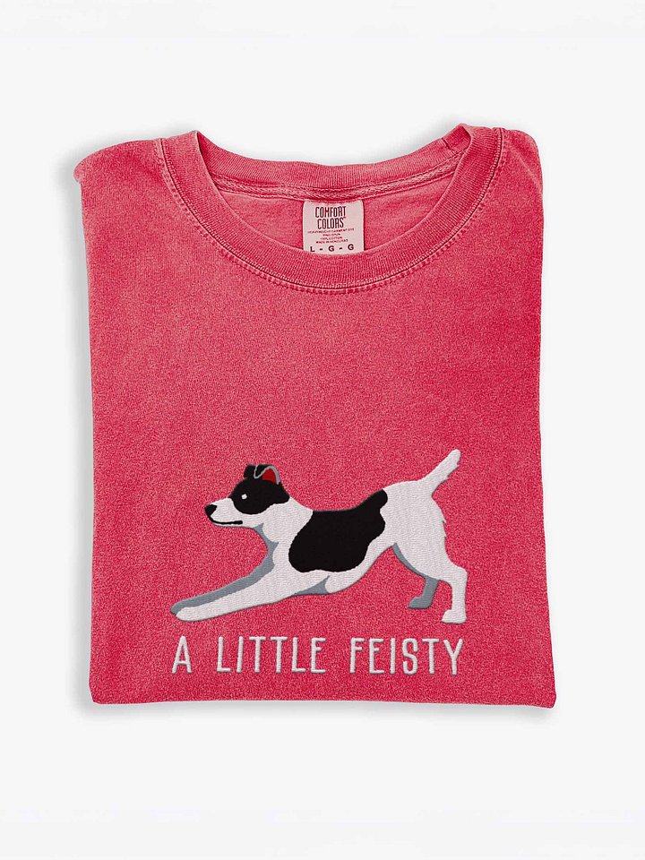 A Little Feisty T-Shirt(Embroidered) of a Feist Dog(Black & White) product image (1)