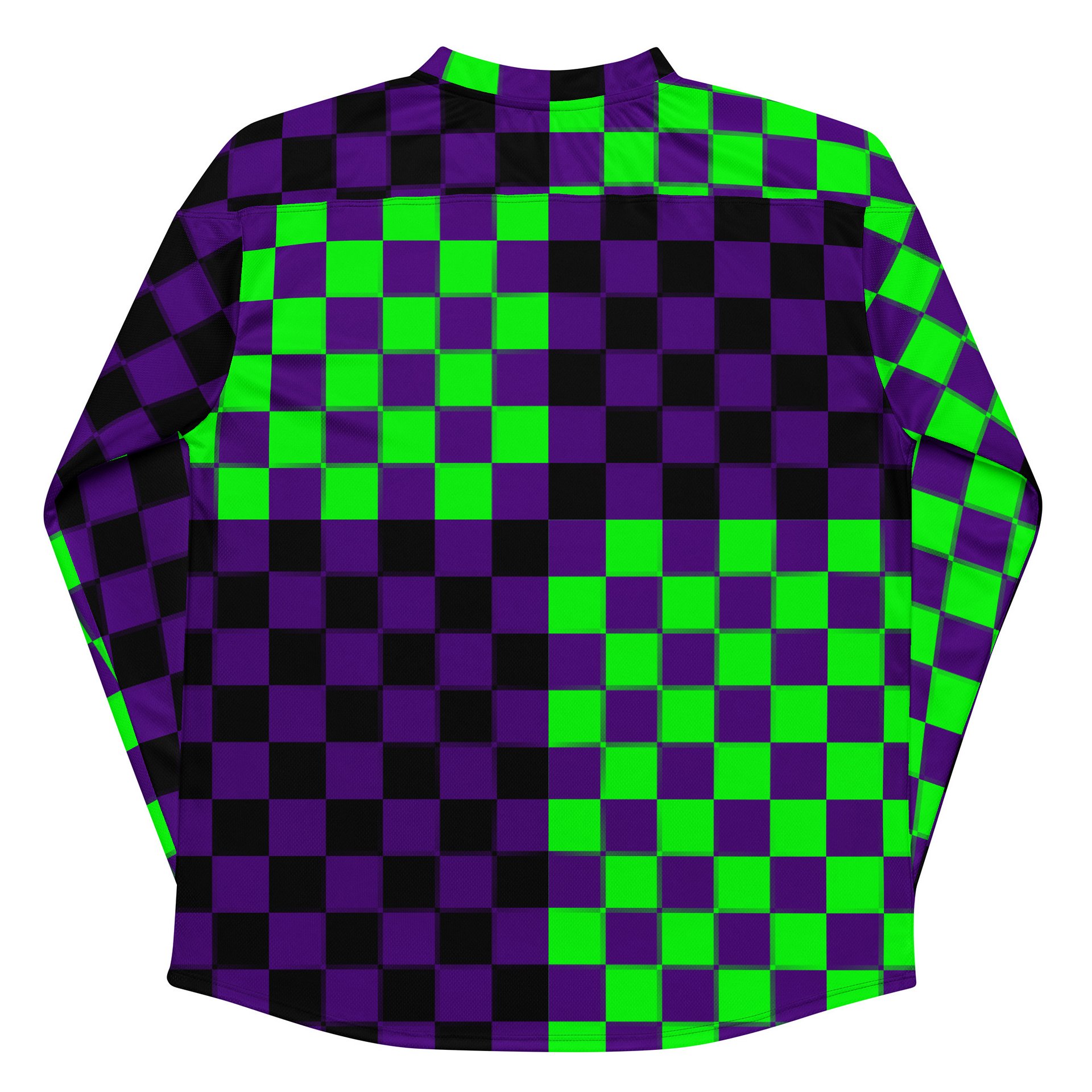 Rave Recycled Hockey Jersey, Twisted Checkers Clowncore Clothing, Silly Circus Style Fun Festival Top, Neon Green Purple Black Odd EDM Shirt product image (8)