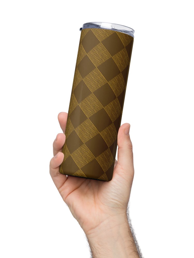 Brown and Gold Diamonds on 20-ounce Stainless Steel Tumbler with Straw product image (2)