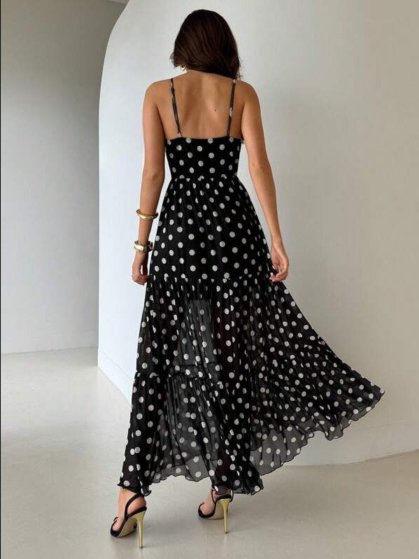 ADLEST Women Polka Dot Print Cami Long Dress,Graduation,Teacher Outfits For Women,Teacher Dress product image (2)